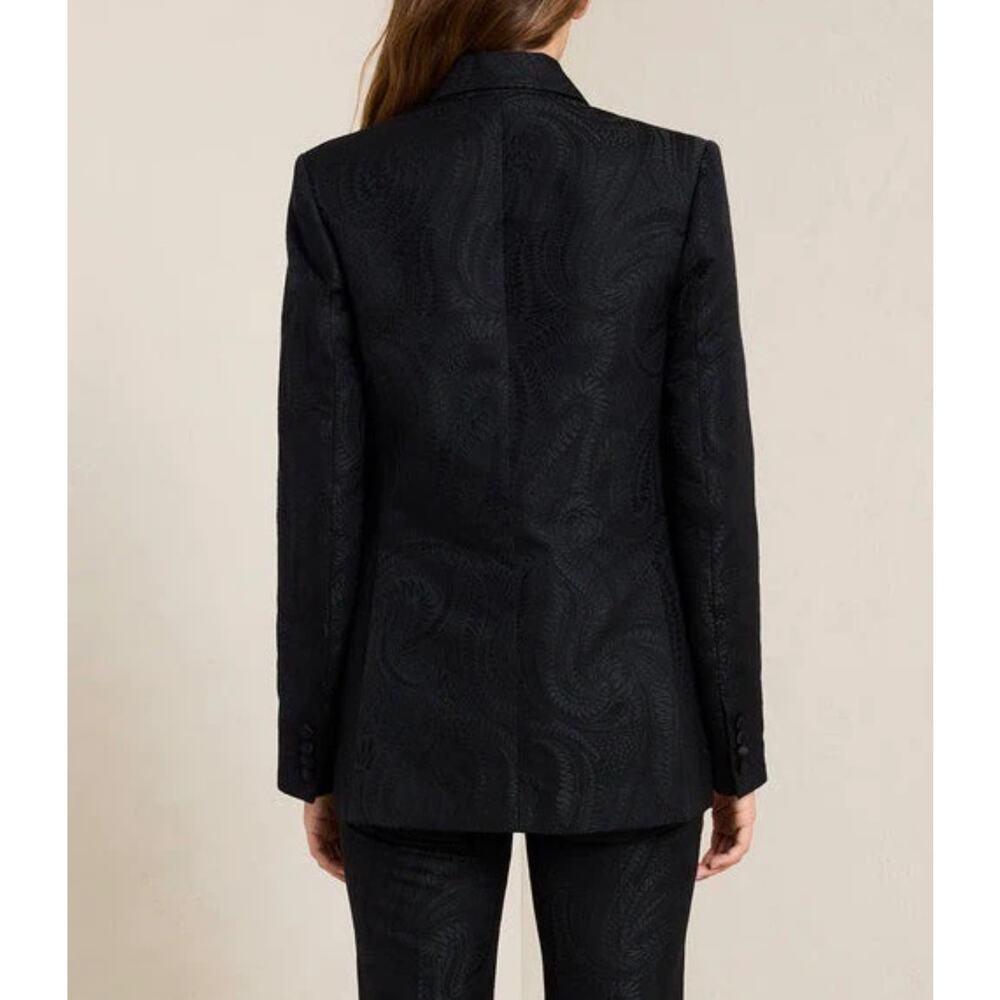 A.L.C. Women Declan Blazer Double Breasted Size 0 Black Brocade Jacquard - Picture 13 of 16